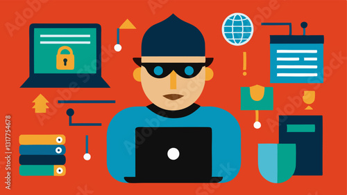 These descriptions can be used for creating vector illustrations that capture the essence of cybercrime and law enforcements efforts in arresting hackers.