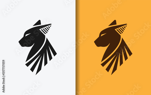 A sleek minimalist logo featuring a stylized cat with Egyptian-inspired style. Vector Logo Illustration.