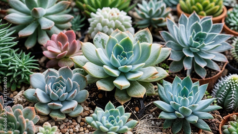 A vibrant assortment of various succulent plants in different shapes and colors. A vibrant assortment of various succulent plants in different shapes and colors.
