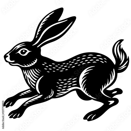 Black and white silhouette of a rabbit in motion showcases dynamic movement and artful design