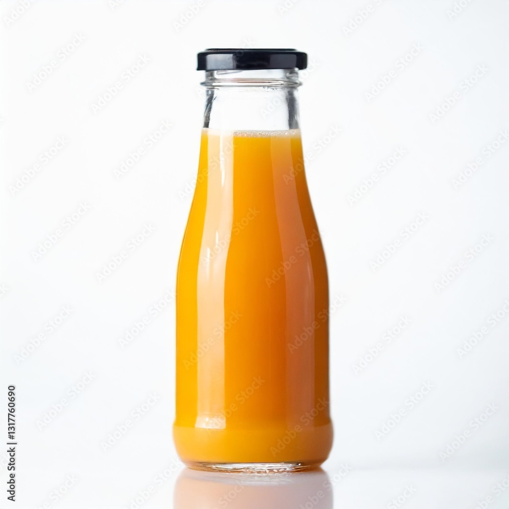 Front View of Orange Juice Glass Bottle Mockup Isolated on White Background Front View of Orange Juice Glass Bottle Mockup Isolated on White Background