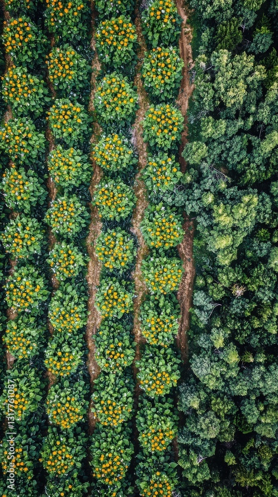 Aerial view of vibrant sunflower fields arranged in neat rows, contrasting with a lush green forest. A stunning display of nature's artistry. Aerial view of vibrant sunflower fields arranged in neat rows, contrasting with a lush green forest. A stunning display of nature's artistry.