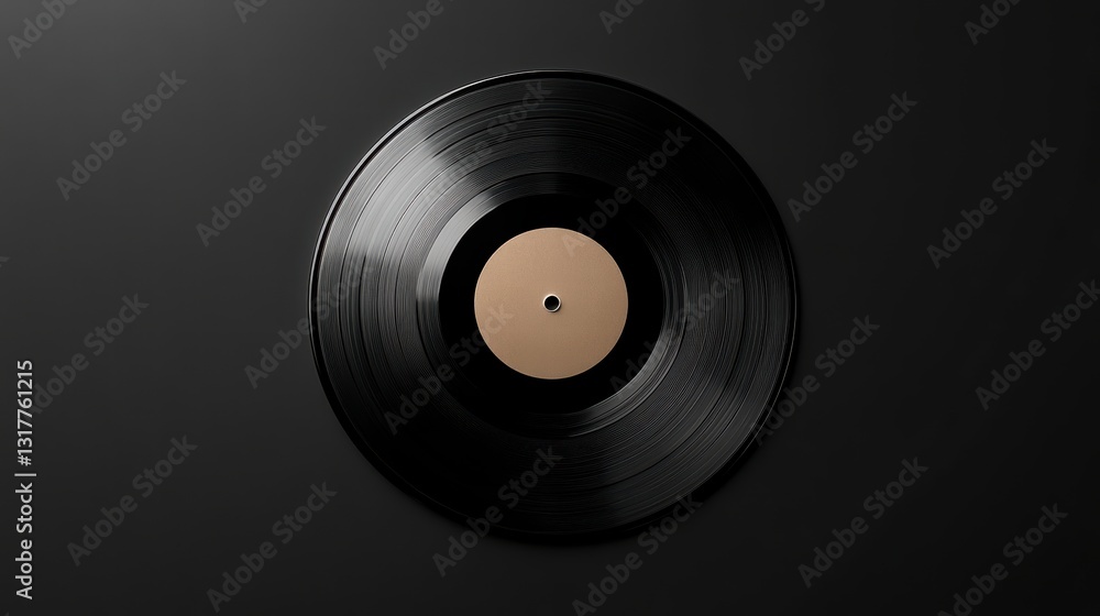 Vinyl Record in the Spotlight: A sleek, circular black vinyl record with a simple label rests against a contrasting background. The image is a stylish representation of music history. Vinyl Record in the Spotlight: A sleek, circular black vinyl record with a simple label rests against a contrasting background. The image is a stylish representation of music history.