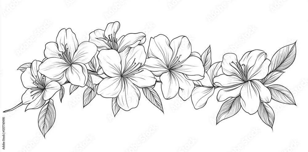 Fototapeta premium Hand-Sketched Flowers and Leaves in Vector Style 