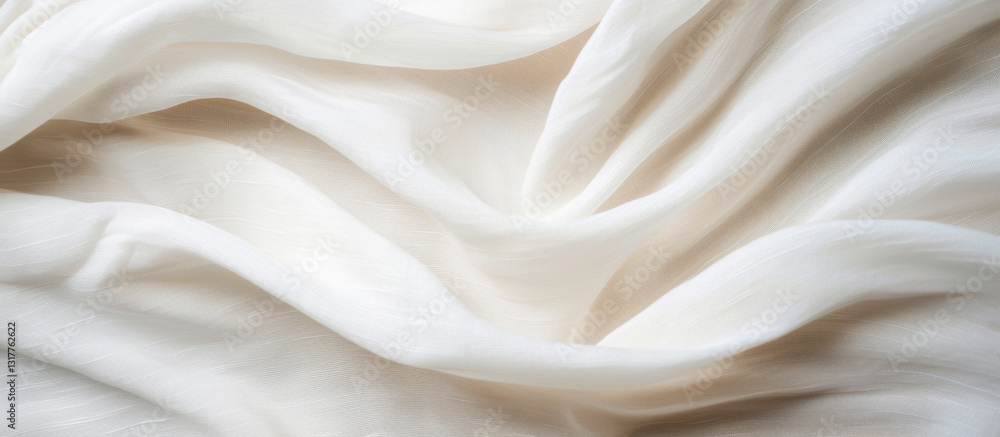 Abstract linen fabric texture background. Natural white hue dyed linen fabric drapery background. Top view Abstract linen fabric texture background. Natural white hue dyed linen fabric drapery background. Top view