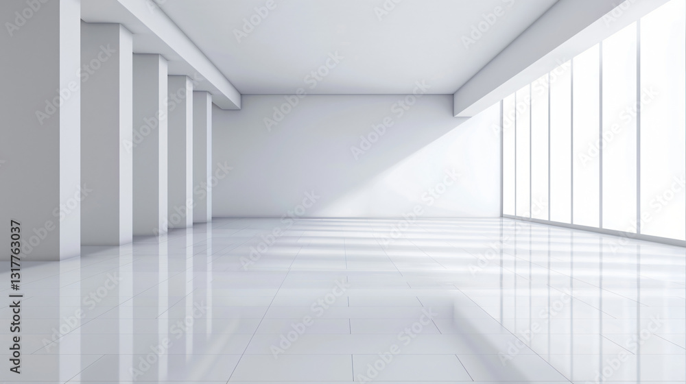 An Architectural Visualization of a Pristine, Minimalist White Space Featuring a Sleek, Polished An Architectural Visualization of a Pristine, Minimalist White Space Featuring a Sleek, Polished