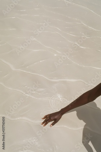 Obraz na płótnie Close-Up of Woman's Arm on Textured Sand - Aesthetic Content for Instagram, Pinterest, Social Media Marketing w salonie