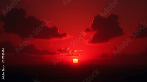 Dramatic red sunset with clouds