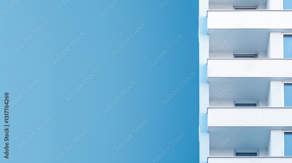 Azure Serenity A Minimalist Architectural Study of Modern Apartment Building Facade Against a Azure Serenity A Minimalist Architectural Study of Modern Apartment Building Facade Against a