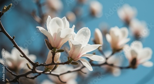 Blossoming Magnolias Against a Blue Sky