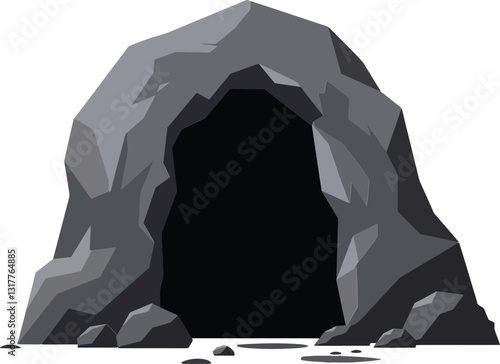 Obraz na płótnie Detailed vector illustration of a rocky cave entrance surrounded by smooth stones and shadows, creating a mysterious and natural atmosphere in flat vector art w salonie