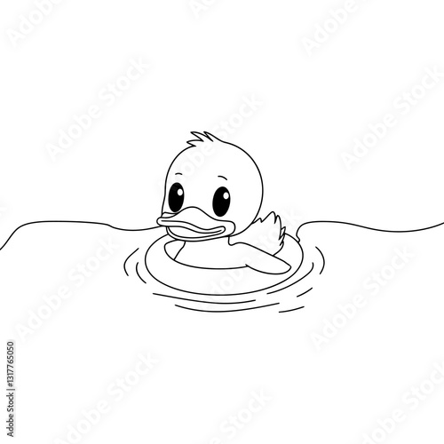 Cute Duck Swimming in Water Line Art