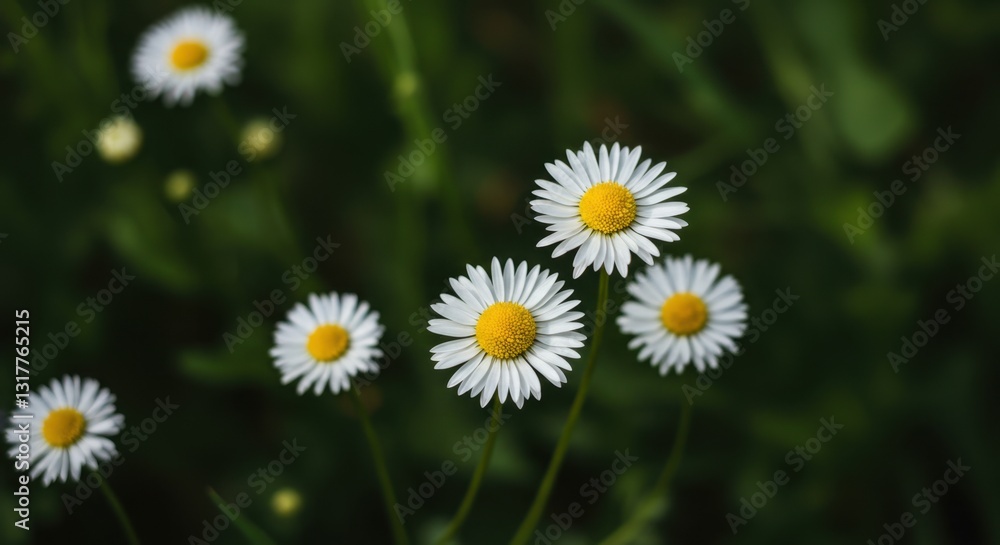 Fototapeta premium Wild Daisies in a Meadow, Natural Light Macro