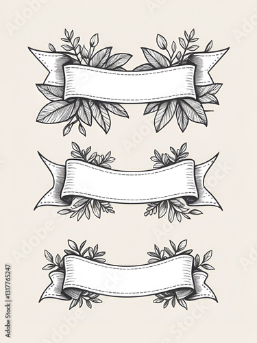 handsketched vector ribbon banner svg , minimalist style