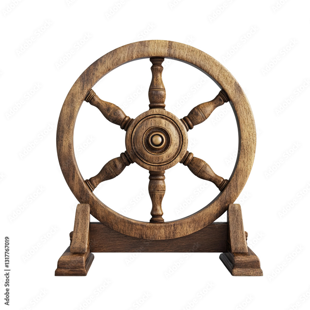 Obraz premium Wooden wheel with a round center and spokes on transparent background