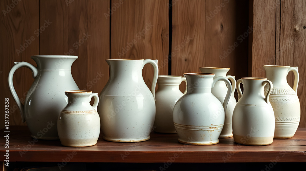 jugs on a wooden table jugs on a wooden table