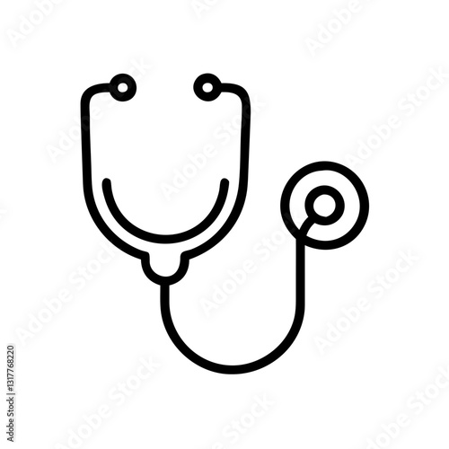 a minimalist black and white image of a stethoscope, a medical tool used to listen to sounds within the body. It's an iconic symbol of healthcare and medicine, vector icon illustration