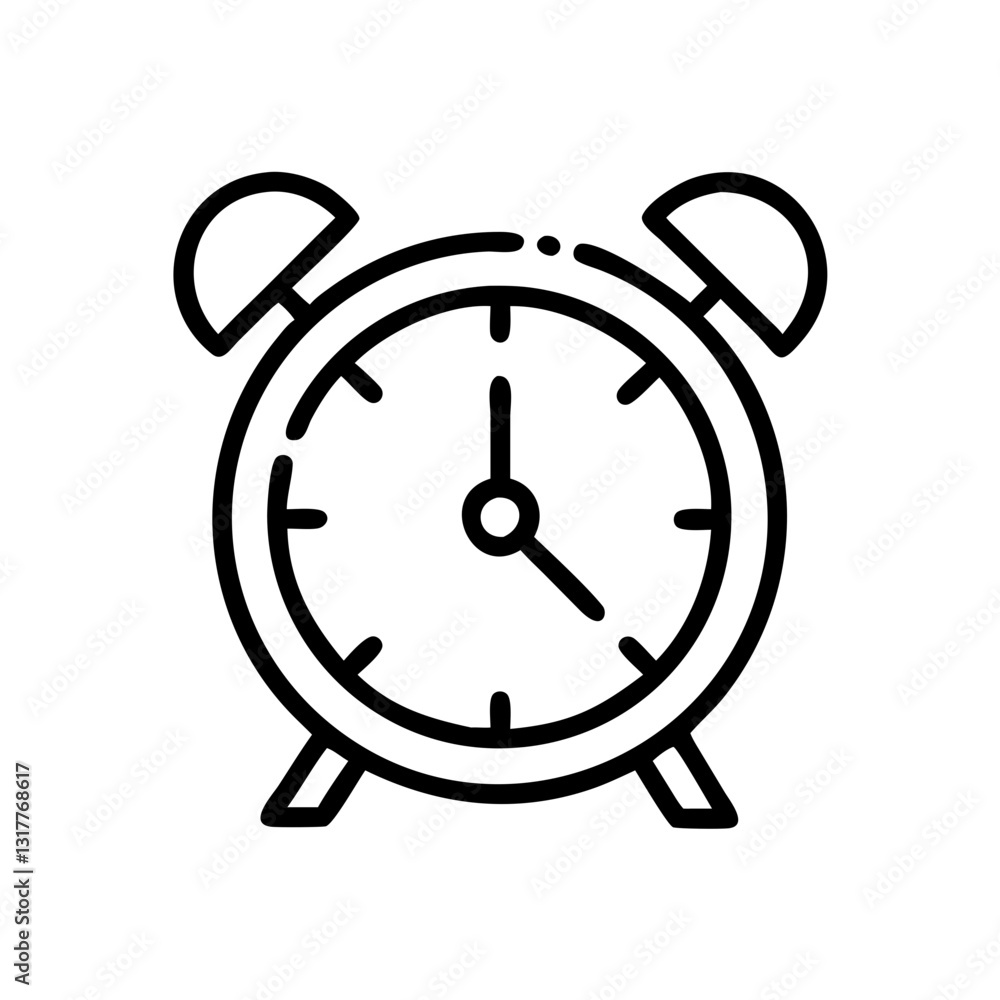 a classic alarm clock, simple black and white line drawing, vector icon illustration a classic alarm clock, simple black and white line drawing, vector icon illustration