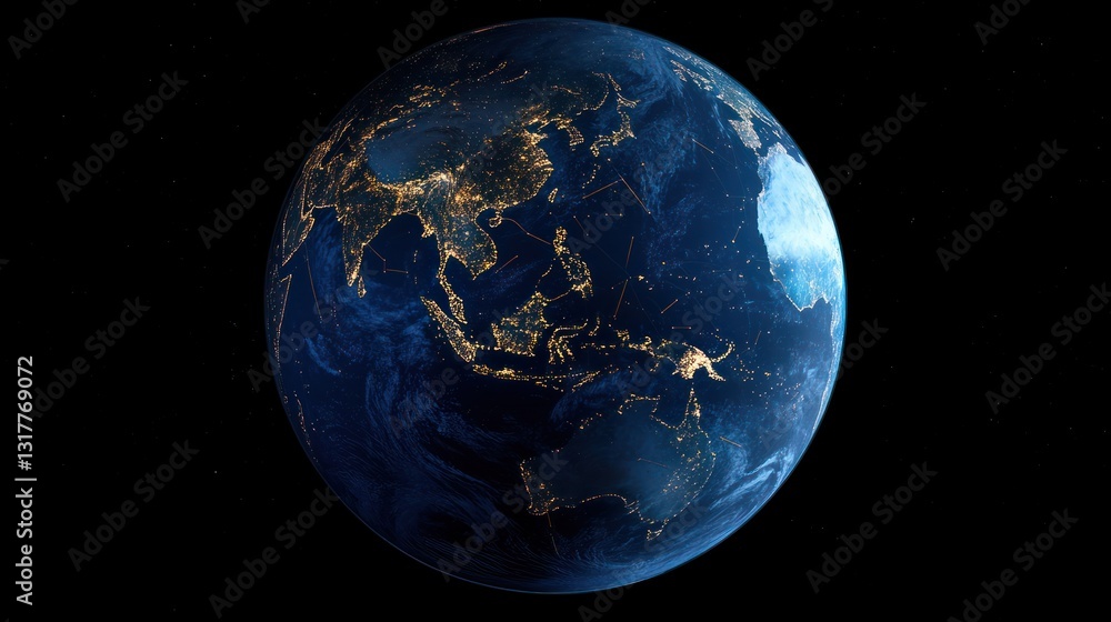 Obraz premium Stunning view of Earth at night showcasing Asia and Oceania