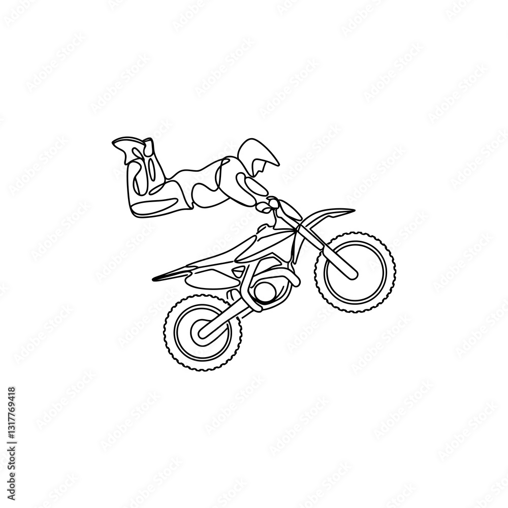 Obraz premium Motocross Rider Performing Aerial Stunt on Motorcycle, Single Line Art