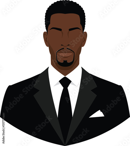 Professional man in a black suit with a white shirt and tie, minimalistic style vector illustration