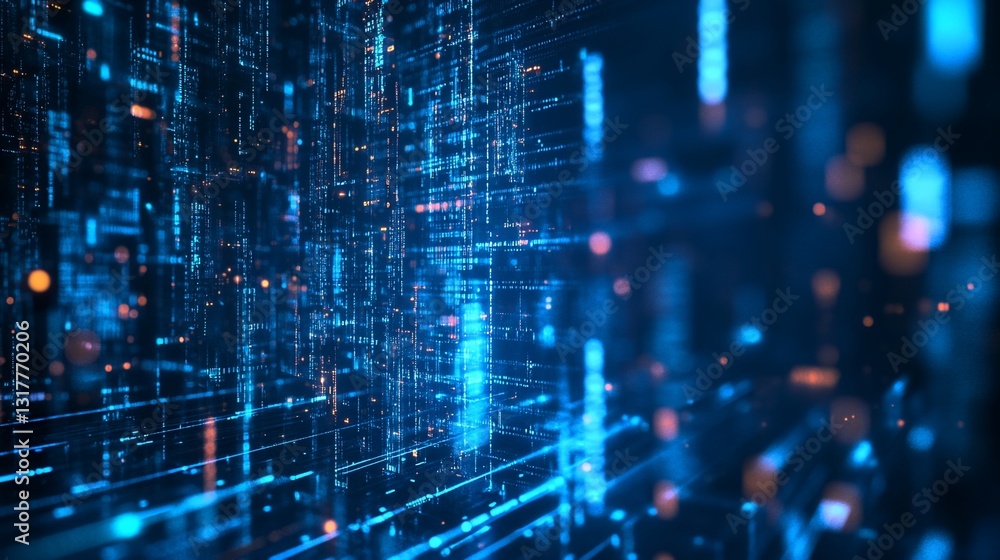 Abstract Digital Data Stream Visualization: Futuristic Blue and Orange Code Matrix Abstract Digital Data Stream Visualization: Futuristic Blue and Orange Code Matrix