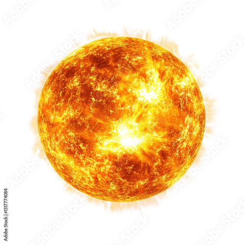 Large, glowing orange sun in the center of on transparent background