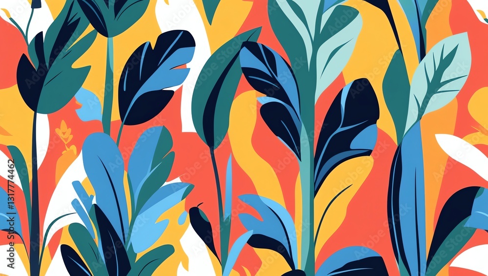 Vibrant Tropical Leaf Pattern: A Summery Abstract Design