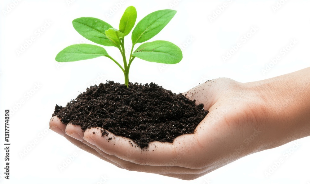 A handful of fresh potting soil, isolated on white background