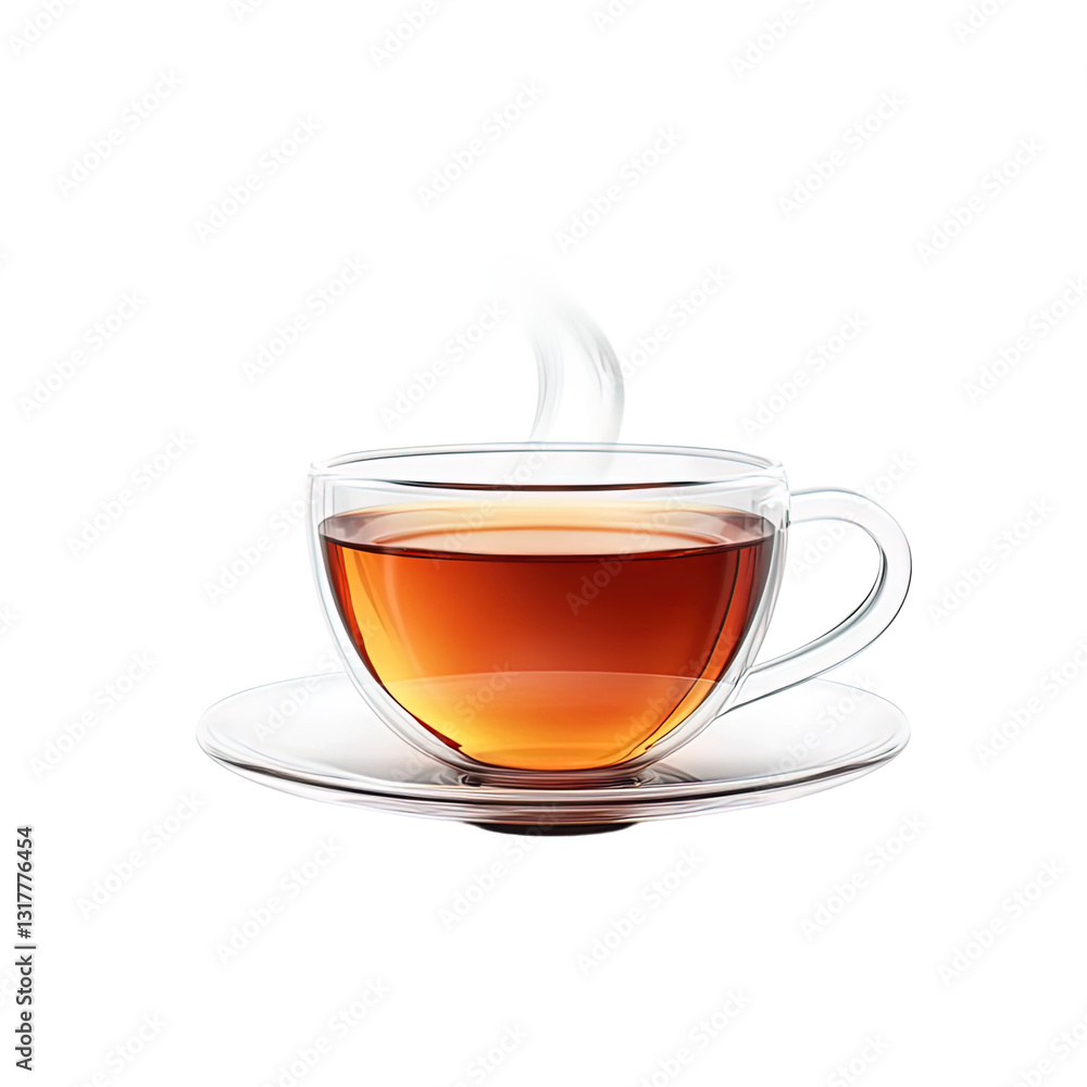 Cup of tea is sitting on a saucer on transparent background Cup of tea is sitting on a saucer on transparent background