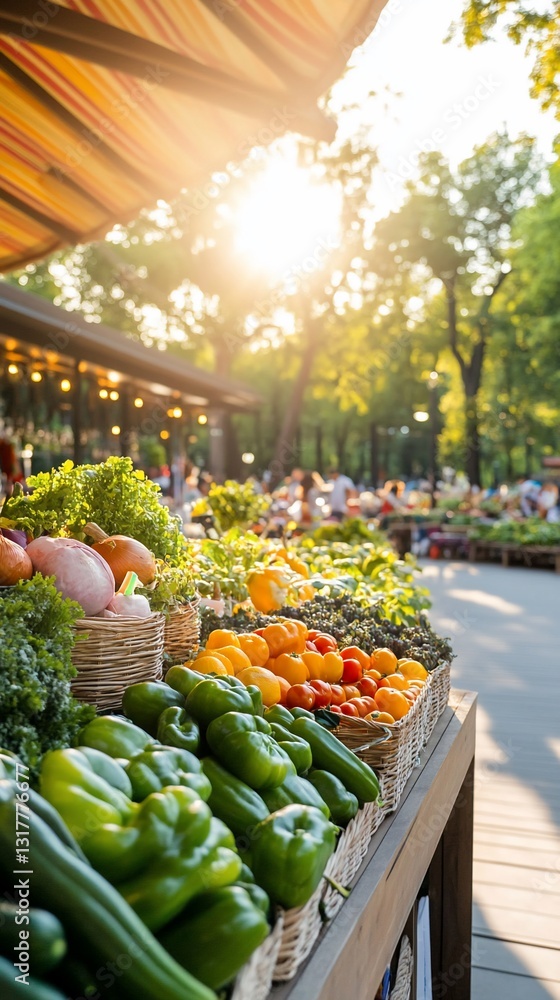 Fototapeta premium Park farmers market vegetables sunset
