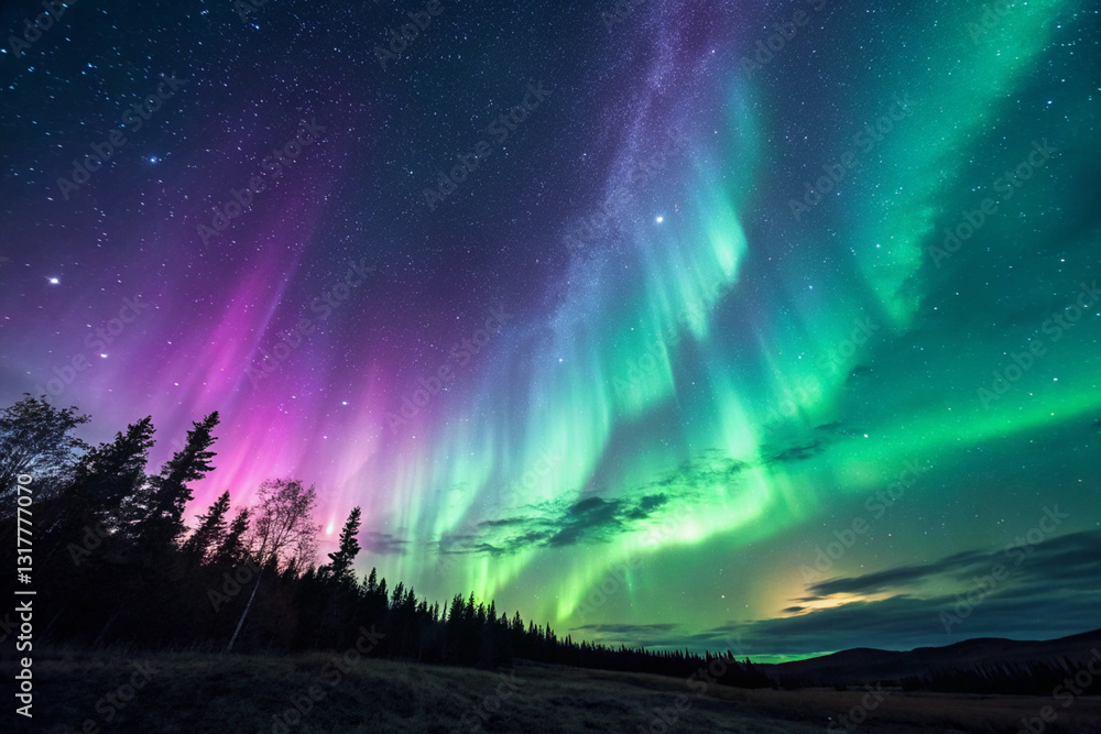 Fototapeta premium Deep Space Aurora Blending Cosmic Plasma Waves into the Galaxy