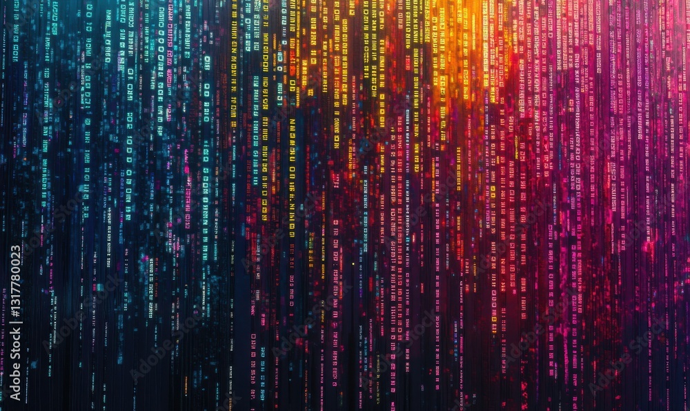 A vibrant display of cascading binary code in digital space A vibrant display of cascading binary code in digital space