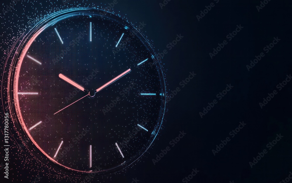 Abstract Digital Clock with Colorful Particles on Dark Background Abstract Digital Clock with Colorful Particles on Dark Background