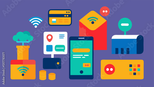 These descriptions capture the essence of various digital payment ods in a cashless society suitable for vector illustrations.
