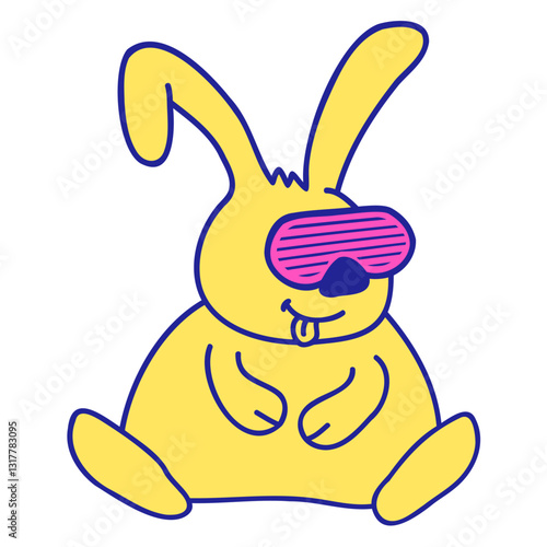 Bunny Sunglasses Grooves Stripes Party Party Fun Design Lover Art Vector Illustration Card T-Shirt Poster Sticker Graphic Print Decorative Drawing Isolated Logo Decoration Symbol Creative Cool Style
