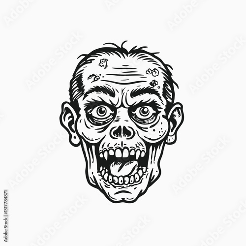 Black silhouette Cartoon  Zombie face. Halloween vector illustration