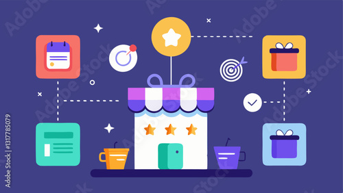 Targeted Loyalty Programs An illustration of a rewards app displaying personalized offers and points based on the users shopping history in a visually engaging way with icons