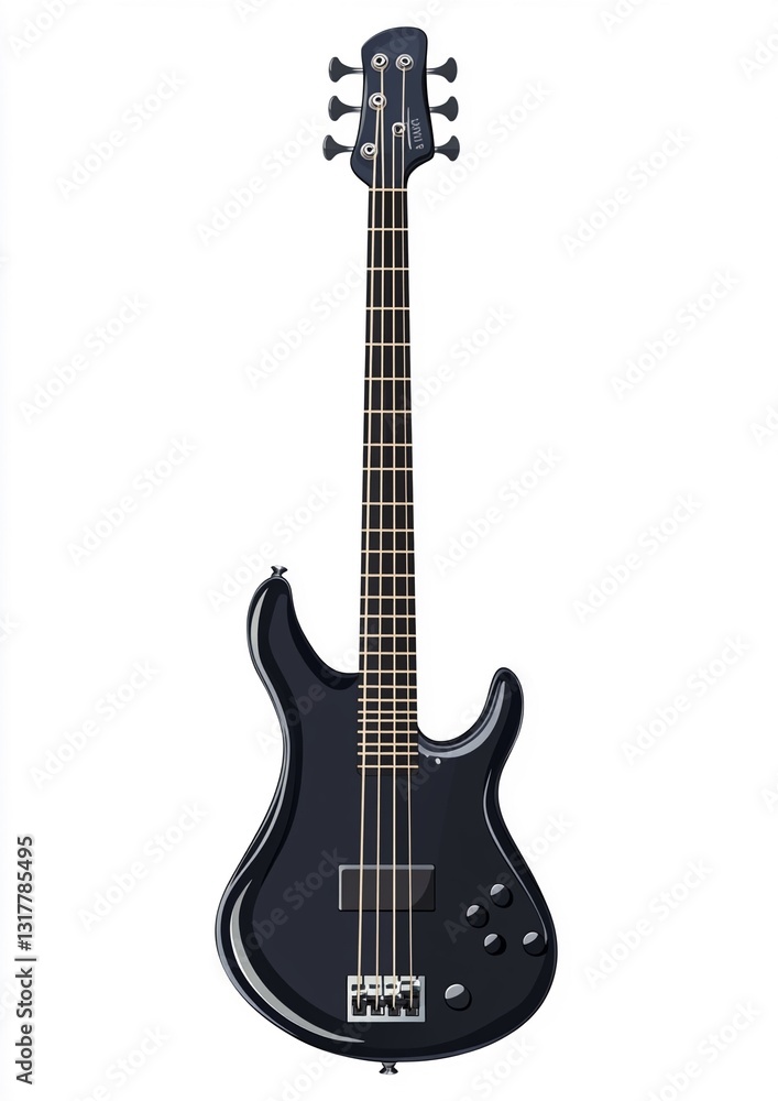 Obraz premium Sleek Modern Electric Bass Guitar Vector Illustration with Glossy Finish and Metallic Reflections - High-Quality Design Isolated on White Background for Music Lovers and Graphic Artists