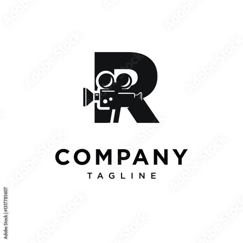Letter R Film Camera Record Logo Icon Vector