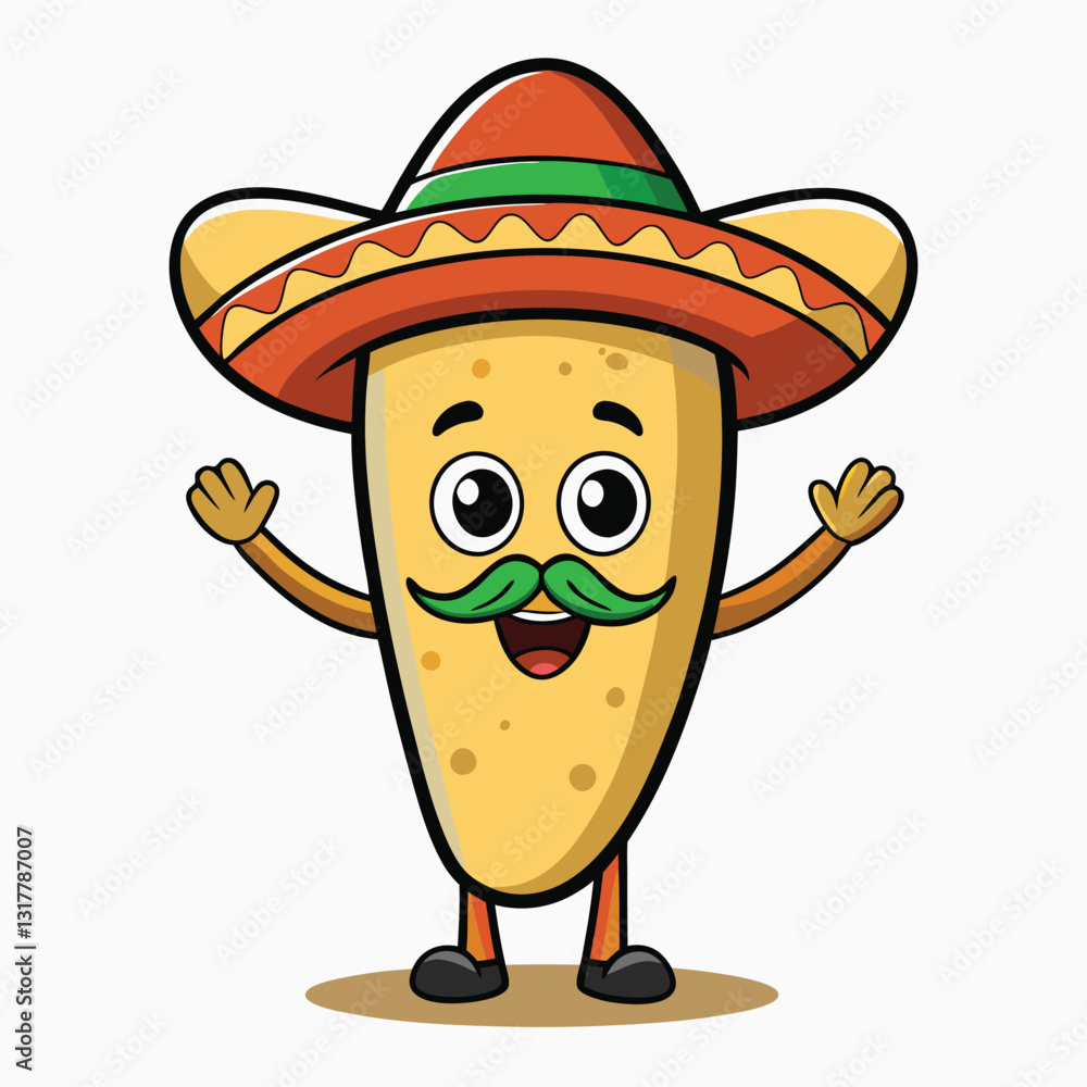 Cute Burrito with Hat and Maracas Cartoon. fun burrito wear sombrero and hold maracas cartoon Isolated vector illustration Cute Burrito with Hat and Maracas Cartoon. fun burrito wear sombrero and hold maracas cartoon Isolated vector illustration