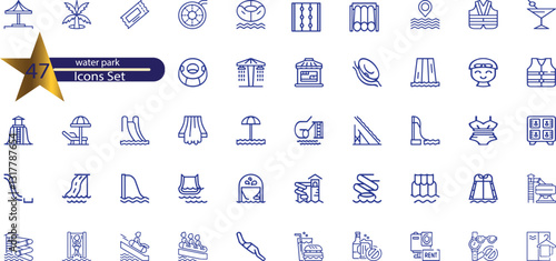 icons related to water park. Linear icon collection