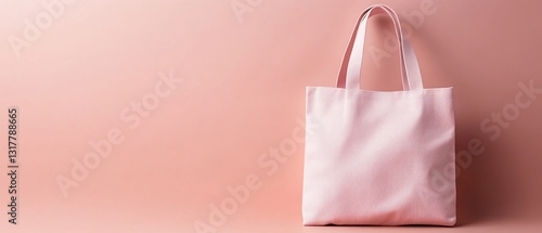 Pink tote bag on pink background. Mockup