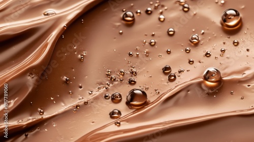 Rich chocolate sauce glistening with decorative droplets captures the essence of indulgence in a vibrant culinary setting