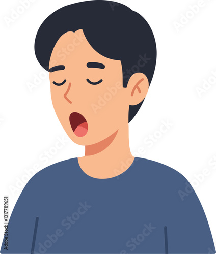 Obraz na płótnie Young man yawning with closed eyes in a casual blue shirt depicted in a flat design style, expressing fatigue in vector illustration w salonie