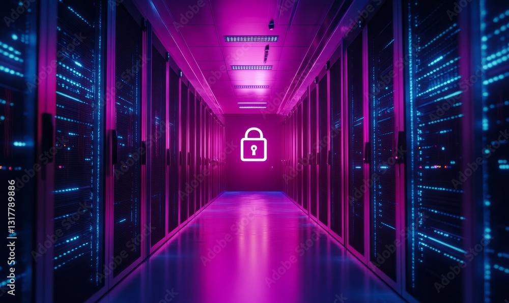 Fototapeta premium Secure data center with padlock symbolizing data protection and privacy