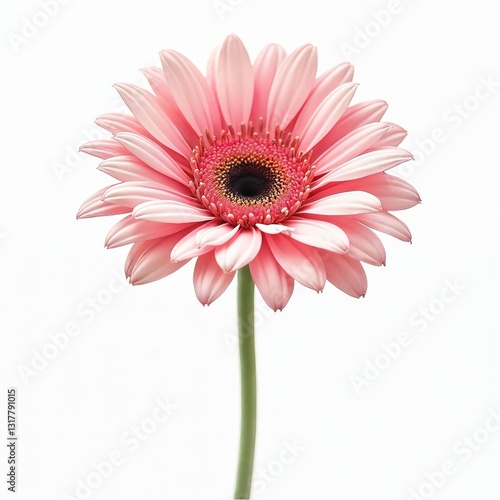 Watercolor pastel pink gerbera daisy flower isolated on white background. Delicate floral bloom, gentle petals, long stem. Macro blossom flora, ideal for elegant romantic cards design, wedding