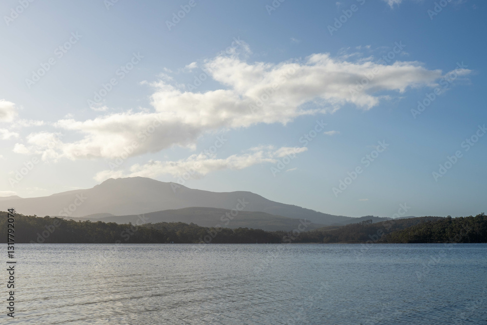 mountain over water ocean in tasmania australia mountain over water ocean in tasmania australia