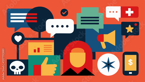 Social Media Feed An abstract depiction of a smartphone screen showing multiple posts with some posts featuring radical symbols or ideologies interspersed a typical social media