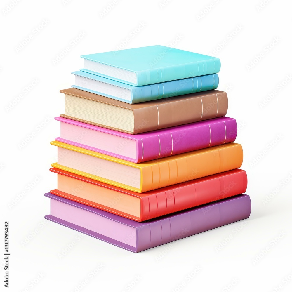 A vibrant stack of pastelcolored books, beautifully arranged against a clean white background, ideal for any reading theme. A vibrant stack of pastelcolored books, beautifully arranged against a clean white background, ideal for any reading theme.